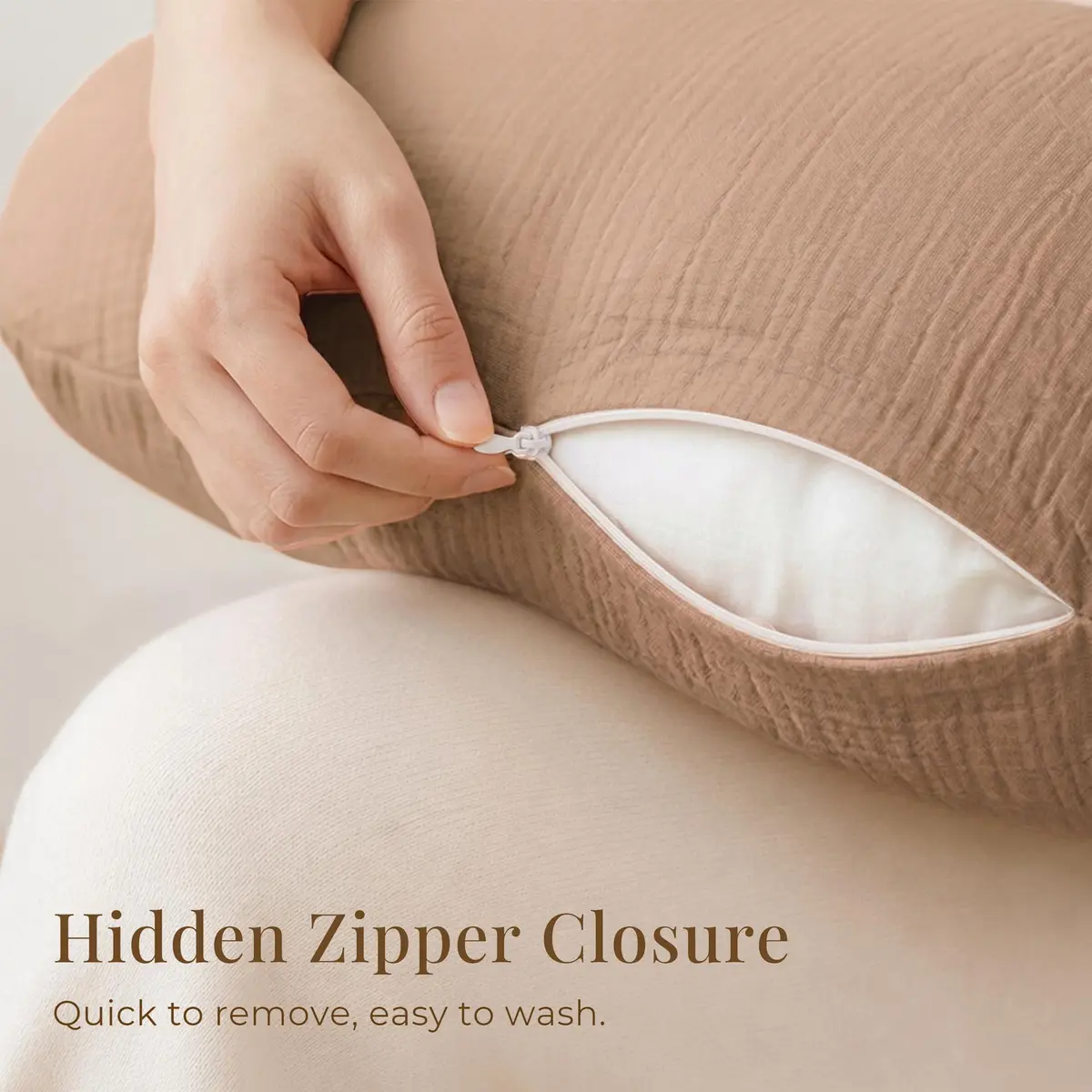 Konssy Muslin Nursing Pillow Covers - 2 Pack, Cream Soft Cotton Slipcover for Baby | 63.5 x 45.7 cm (25 x 18 inches) - view 7