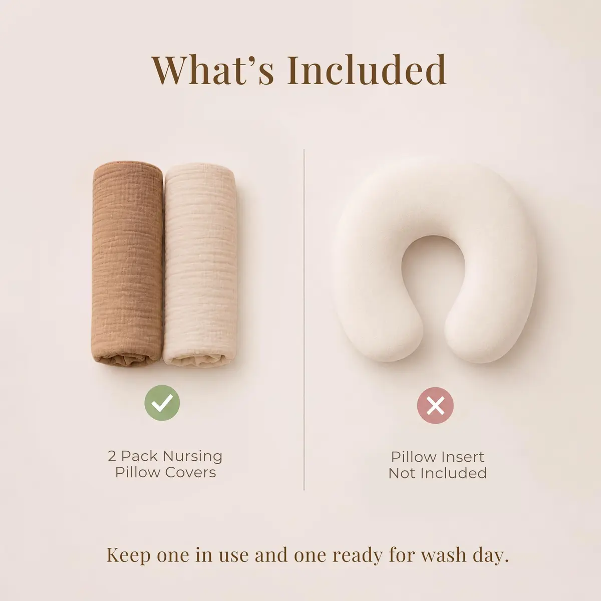 Konssy Muslin Nursing Pillow Covers - 2 Pack, Cream Soft Cotton Slipcover for Baby | 63.5 x 45.7 cm (25 x 18 inches) - view 3