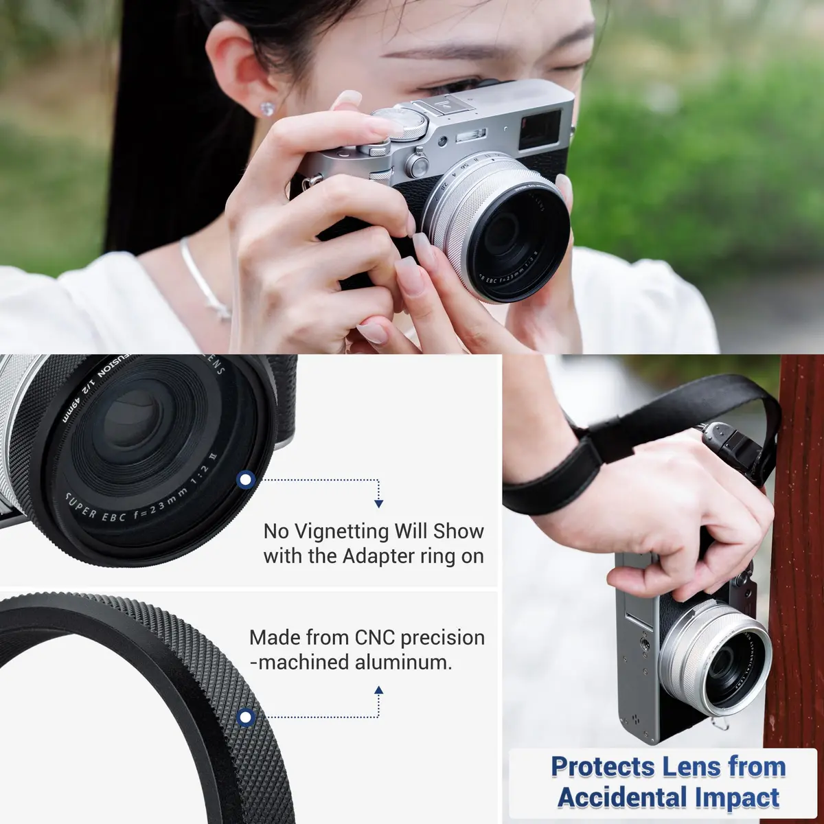 JJC Metal Lens Filter Adapter Ring for Fuji X100VI X100V X100F X100T X100S X100 X70 Cameras | Attaches 49mm Filters & Fuji FLCP-49 Lens Cap - view 5