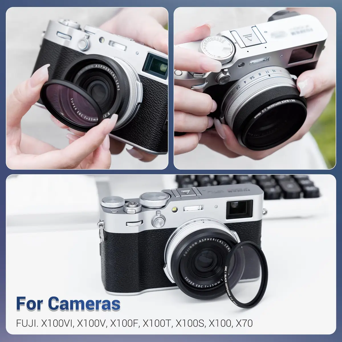 JJC Metal Lens Filter Adapter Ring for Fuji X100VI X100V X100F X100T X100S X100 X70 Cameras | Attaches 49mm Filters & Fuji FLCP-49 Lens Cap - view 2