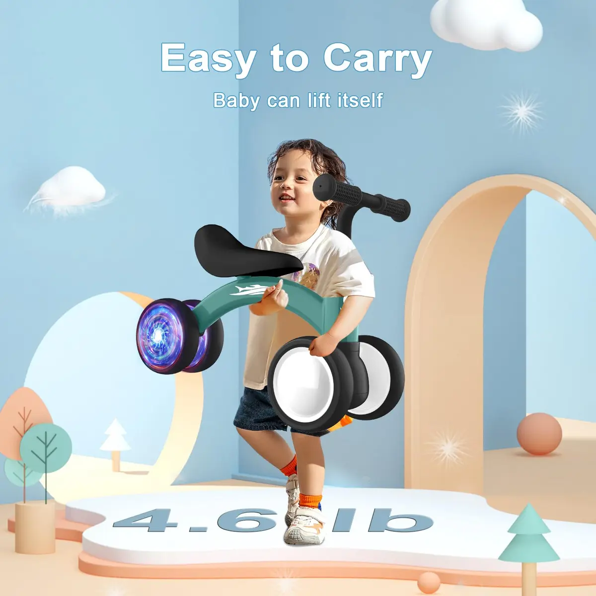 Gamfeiny Colorful Lighting Baby Balance Bike Toys for 1 Year Old Boy Girl Gifts, 10-36 Month Toddler Balance Bike, No Pedal 4 Silence Wheels & Soft Seat, 2.49 kg (5.5 lb) - view 4
