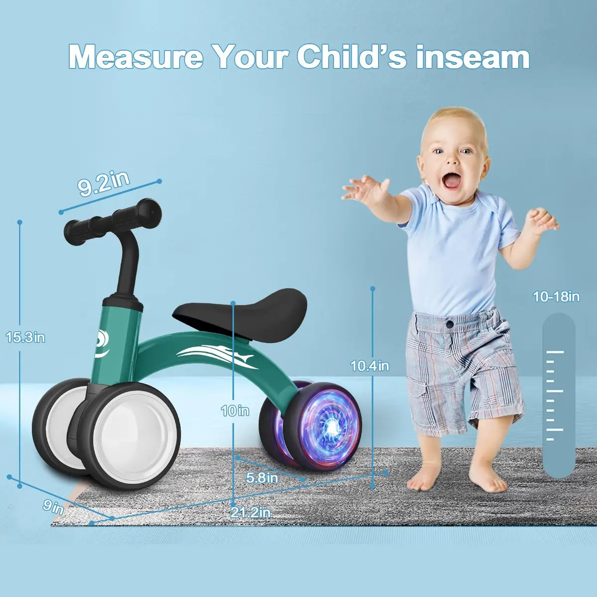 Gamfeiny Colorful Lighting Baby Balance Bike Toys for 1 Year Old Boy Girl Gifts, 10-36 Month Toddler Balance Bike, No Pedal 4 Silence Wheels & Soft Seat, 2.49 kg (5.5 lb) - view 2