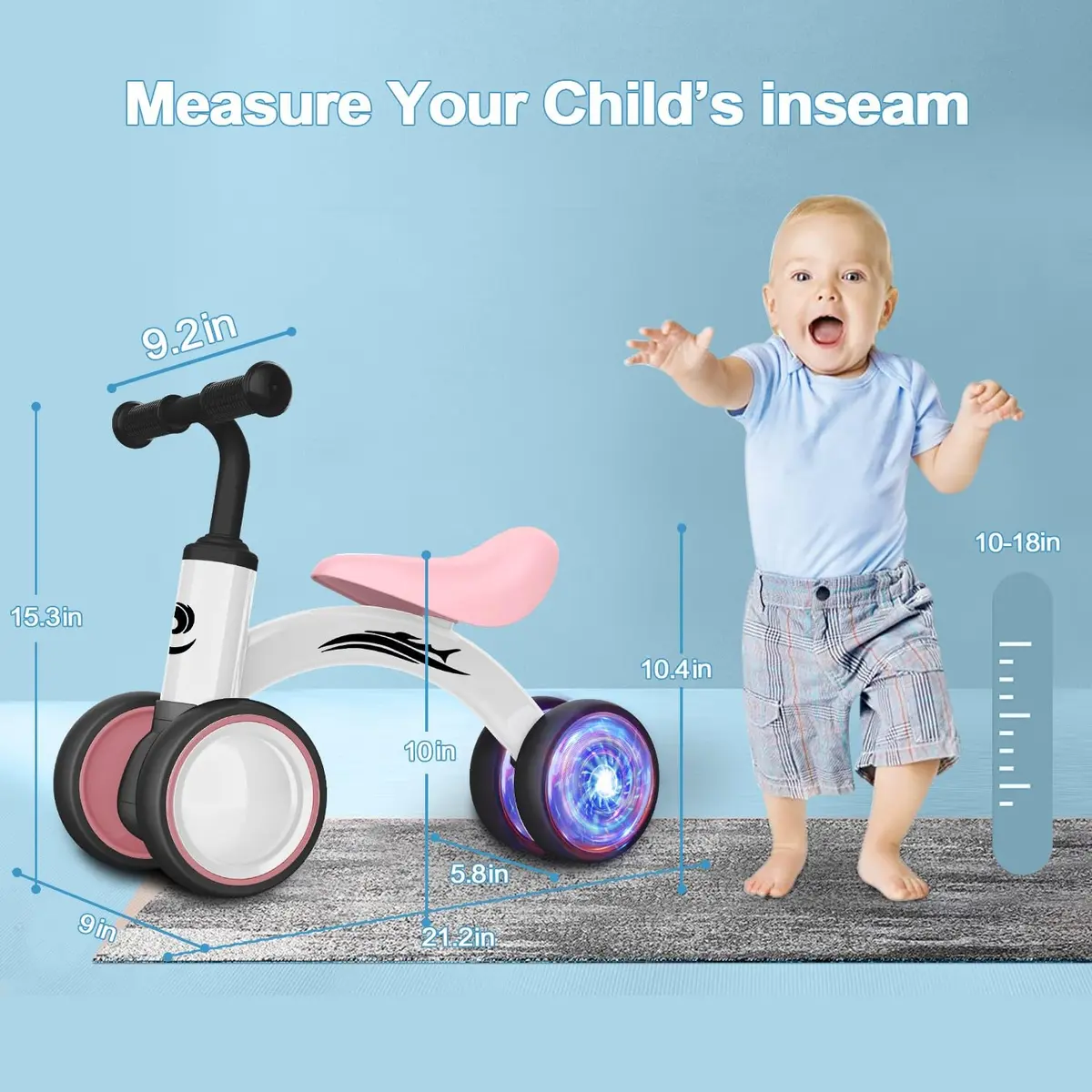 Gamfeiny Colorful Lighting Baby Balance Bike Toys for 1 Year Old Girl Gifts, 10-36 Month Toddler Balance Bike, 2.42 kg (4.6 lb) | No Pedal 4 Silence Wheels & Soft Seat - view 7