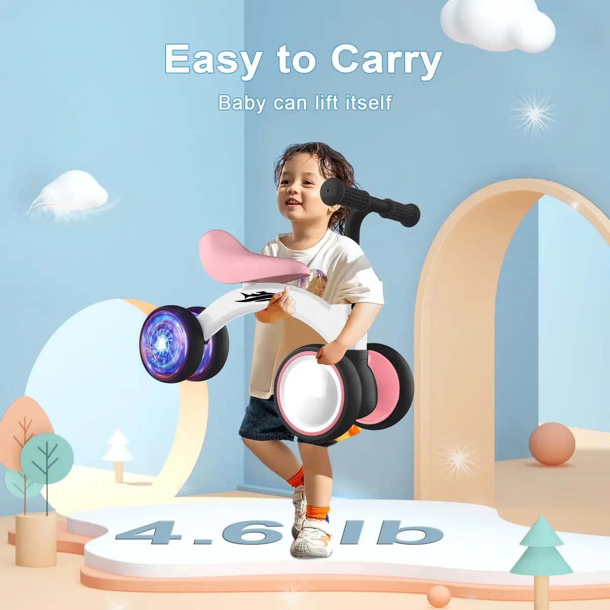 Gamfeiny Colorful Lighting Baby Balance Bike Toys for 1 Year Old Girl Gifts, 10-36 Month Toddler Balance Bike, 2.42 kg (4.6 lb) | No Pedal 4 Silence Wheels & Soft Seat - view 3