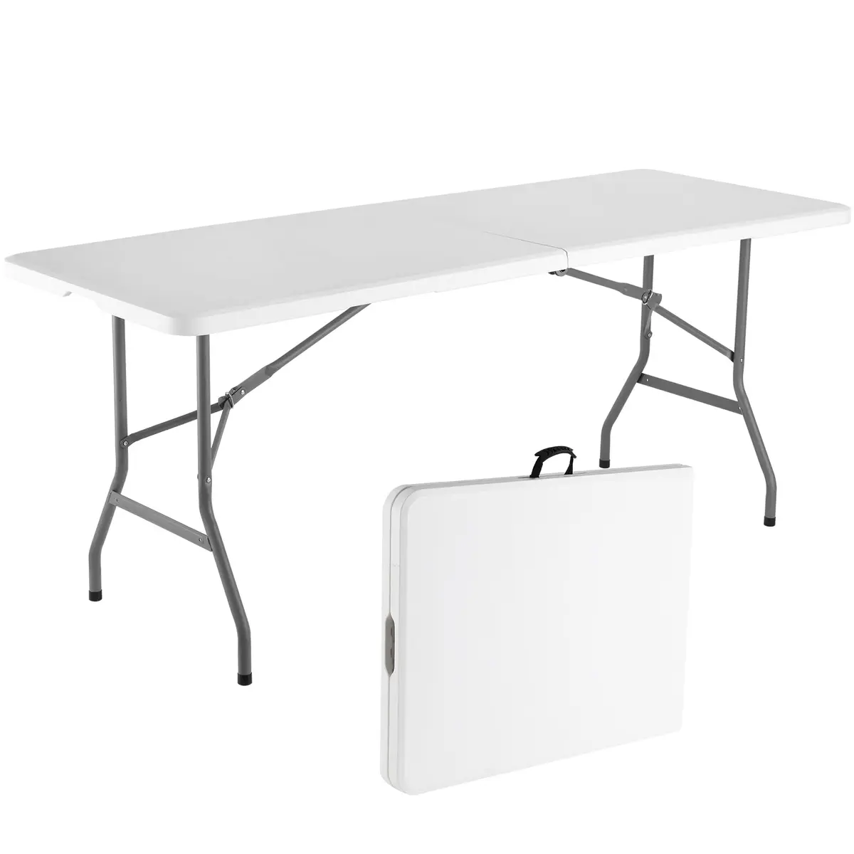 WGCTEK Folding Table 6ft | Portable Fold-in-Half Utility Table with Cloth for Party, Camping, Picnic, Banquet, Card, Wedding, Kitchen, BBQ - White - main product image