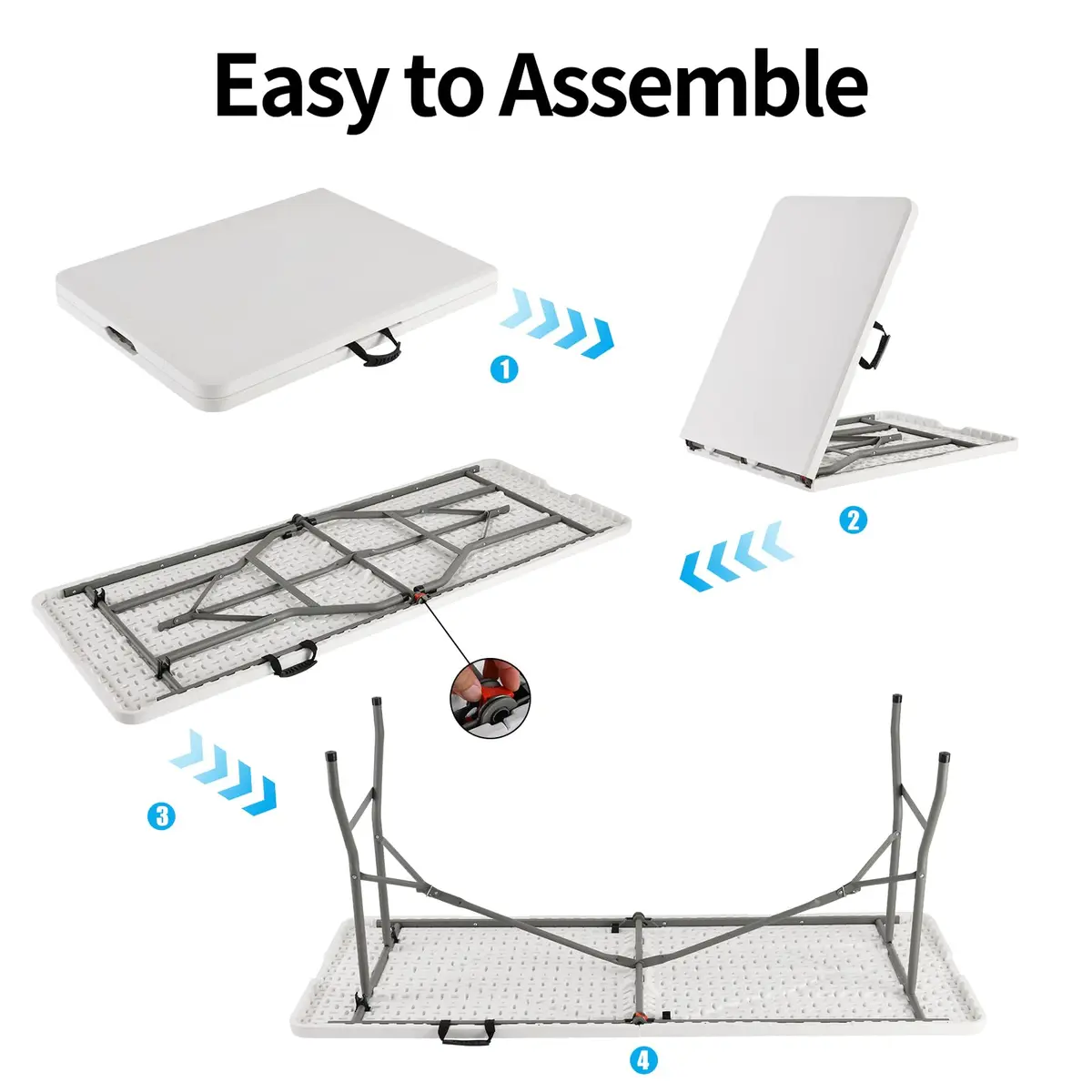 WGCTEK Folding Table 6ft | Portable Fold-in-Half Utility Table with Cloth for Party, Camping, Picnic, Banquet, Card, Wedding, Kitchen, BBQ - White - view 6