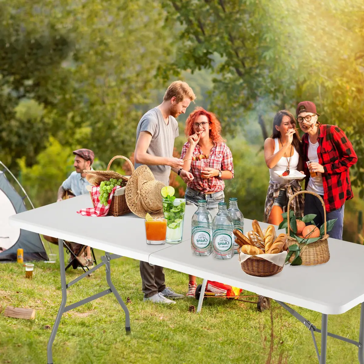 WGCTEK Folding Table 6ft | Portable Fold-in-Half Utility Table with Cloth for Party, Camping, Picnic, Banquet, Card, Wedding, Kitchen, BBQ - White - view 7