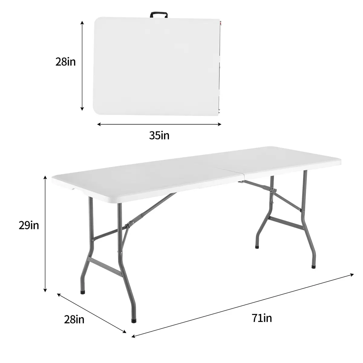 WGCTEK Folding Table 6ft | Portable Fold-in-Half Utility Table with Cloth for Party, Camping, Picnic, Banquet, Card, Wedding, Kitchen, BBQ - White - view 2