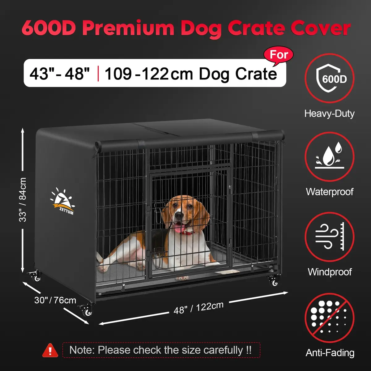 Zettum Dog Crate Cover 48 Inch | Waterproof Heavy Duty Kennel Cover for Medium Dogs - view 2