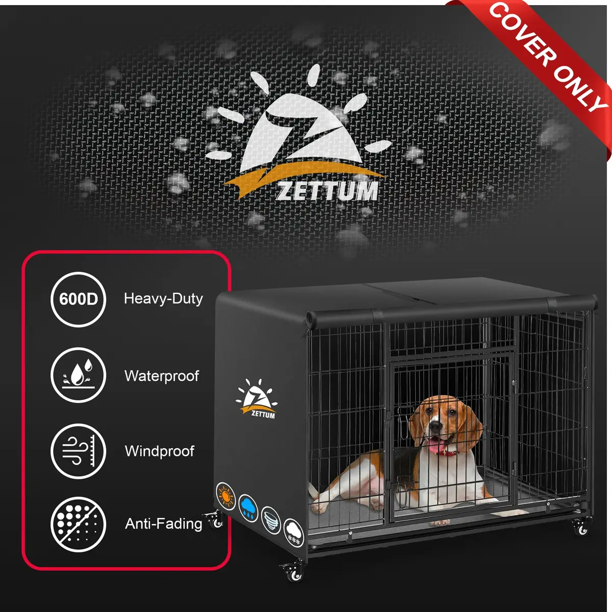 Zettum Dog Crate Cover 48 Inch | Waterproof Heavy Duty Kennel Cover for Medium Dogs - view 4