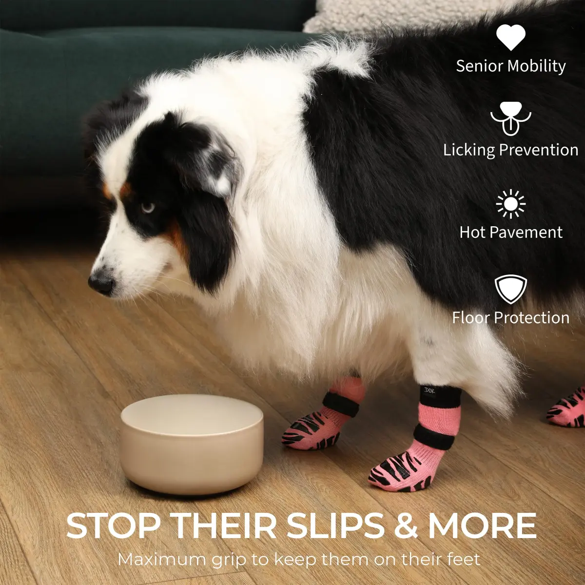 DOK TigerToes Sassy Pink Extra Extra Small Non-Slip Dog Socks | 4-Pack Grip for Hardwood Floors - view 2