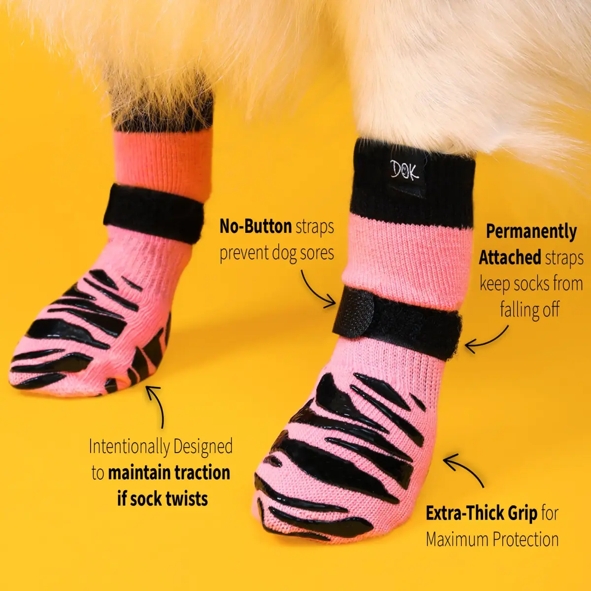 DOK TigerToes Sassy Pink Extra Extra Small Non-Slip Dog Socks | 4-Pack Grip for Hardwood Floors - view 3