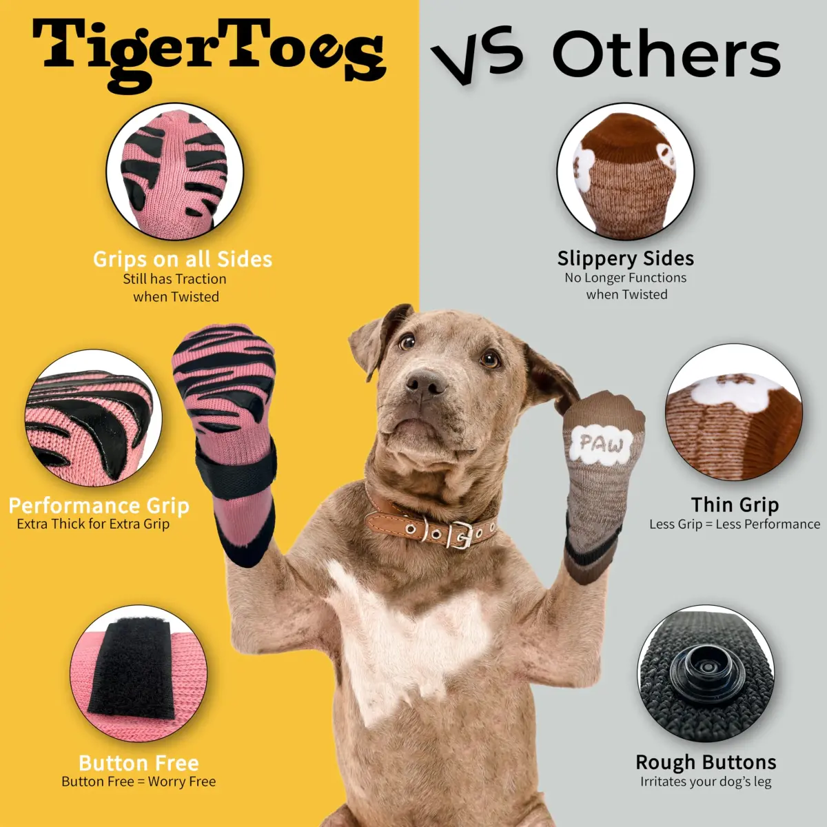 DOK TigerToes Sassy Pink Extra Extra Small Non-Slip Dog Socks | 4-Pack Grip for Hardwood Floors - view 4