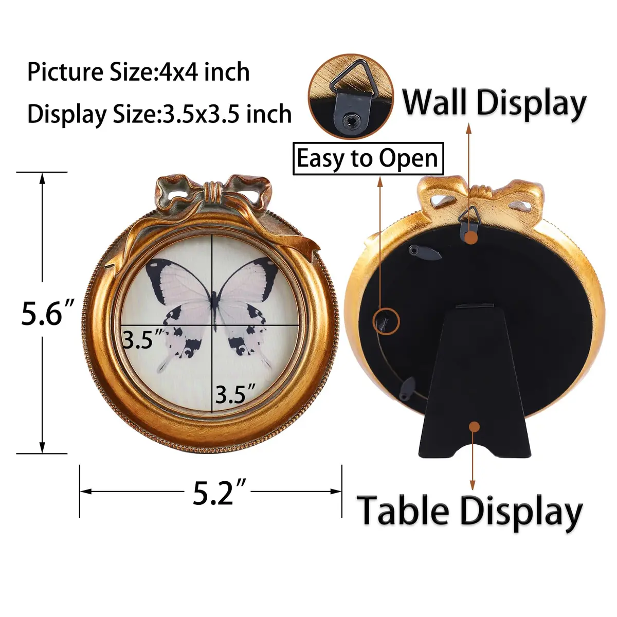 SIKOO Vintage Picture Frame 4x4 Round | Antique Bronze Gold Wall & Tabletop Decor - view 6