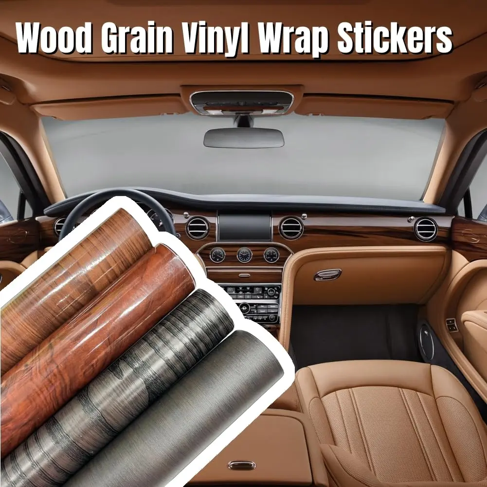 GreceYou Wood Grain Vinyl Wrap Sticker Decal for Cars & Furniture 40x100cm (15.7x39.4in) | Matte Coffee-Oak Finish - view 2