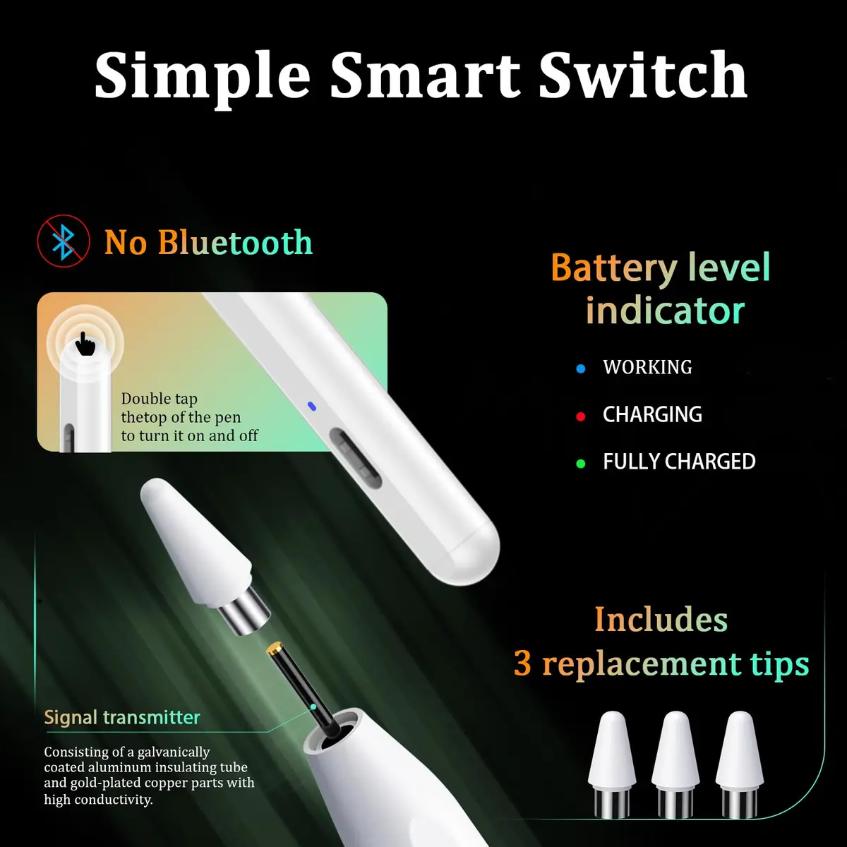 CMARS Stylus Pen for Android/Samsung A11+/A9+ | Double Tap, USB-C Charge, Magnetic Tips - view 5