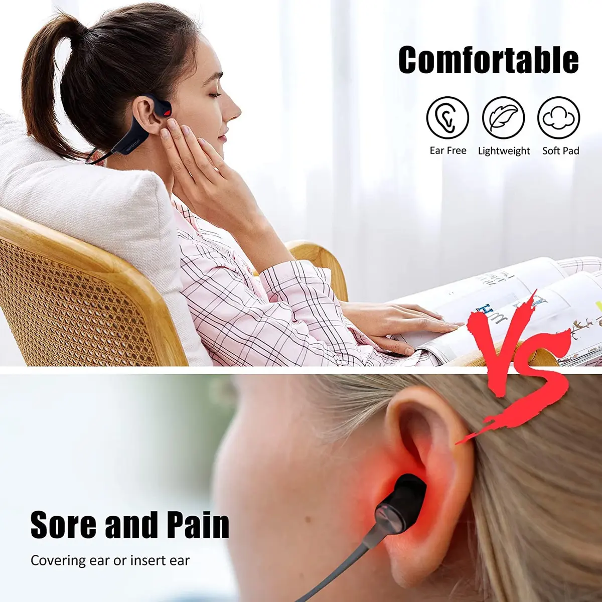YouthWhisper Open Ear Bone Conduction Headphones Navy Blue | Bluetooth 5.0, IP65 Waterproof, 8-Hour Battery - view 3