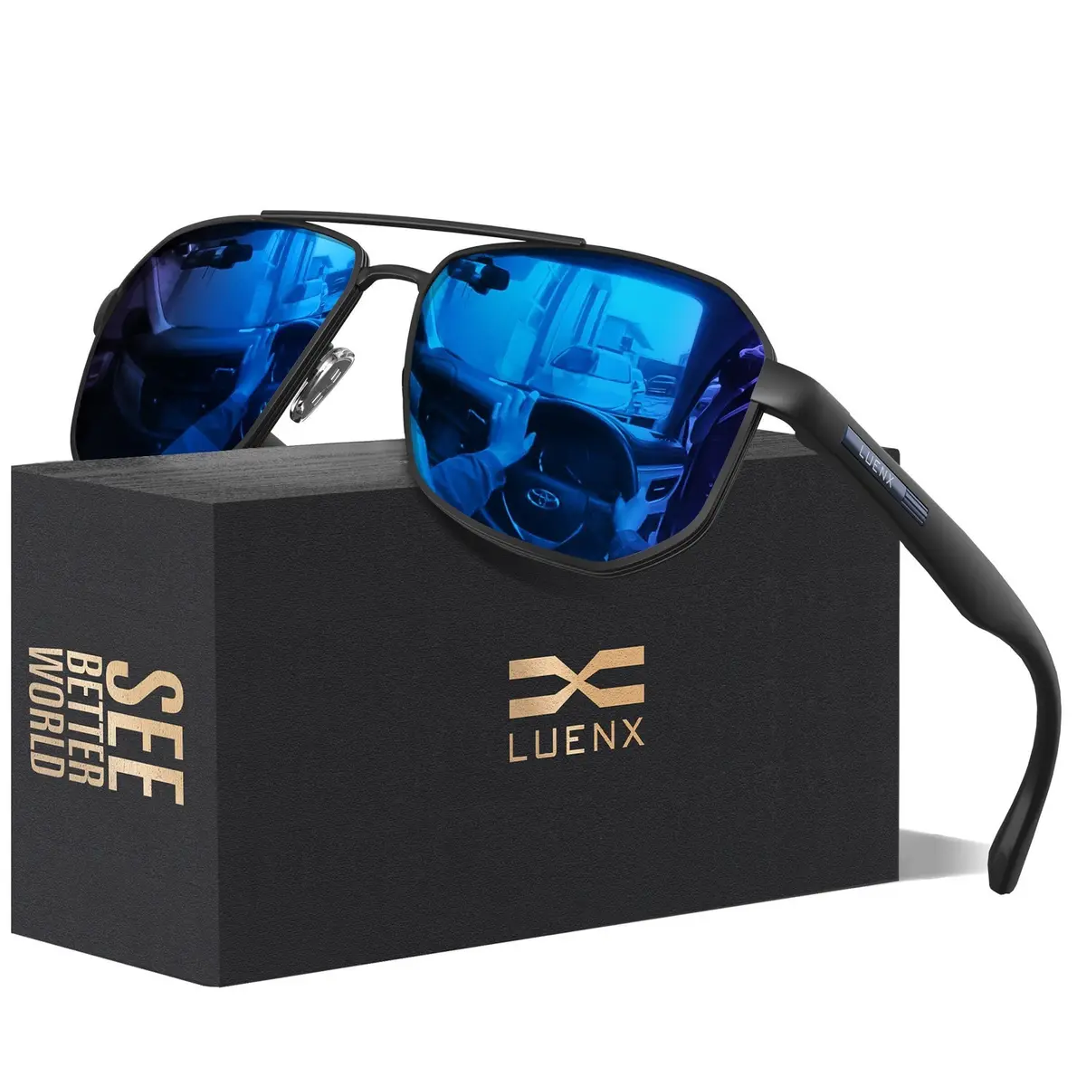 Luenx Aviator Polarized Sunglasses for Men: Square UV400 Driving | High-Quality UV Protection - main product image