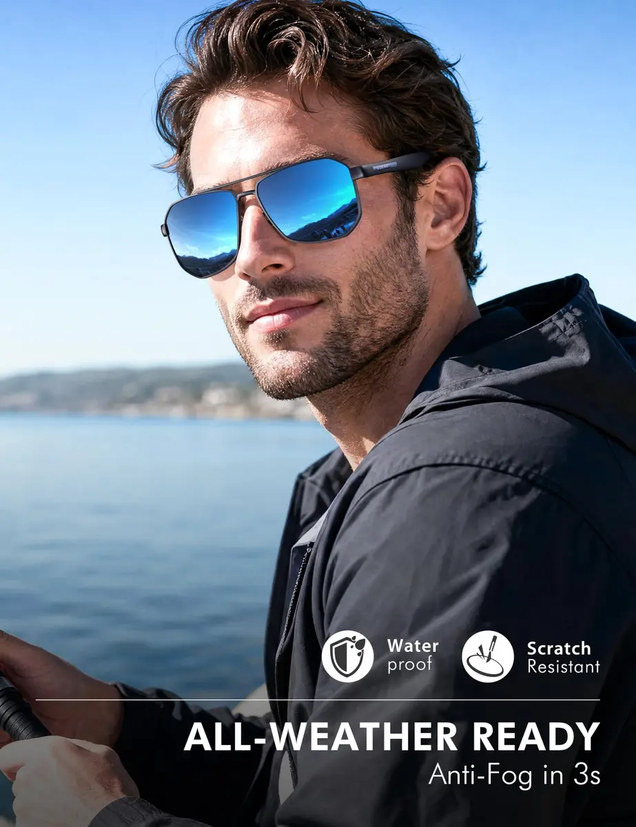 Luenx Aviator Polarized Sunglasses for Men: Square UV400 Driving | High-Quality UV Protection - view 6
