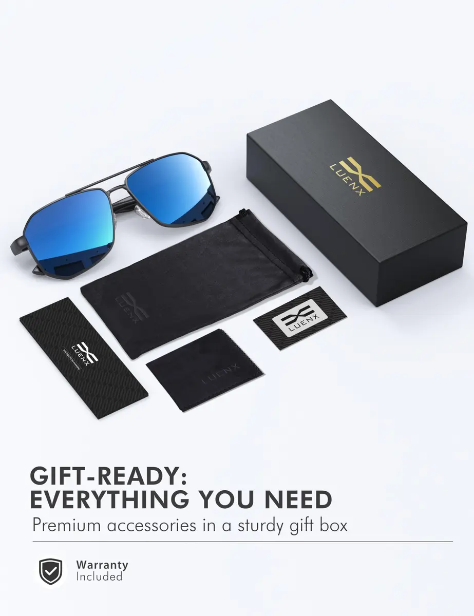 Luenx Aviator Polarized Sunglasses for Men: Square UV400 Driving | High-Quality UV Protection - view 7