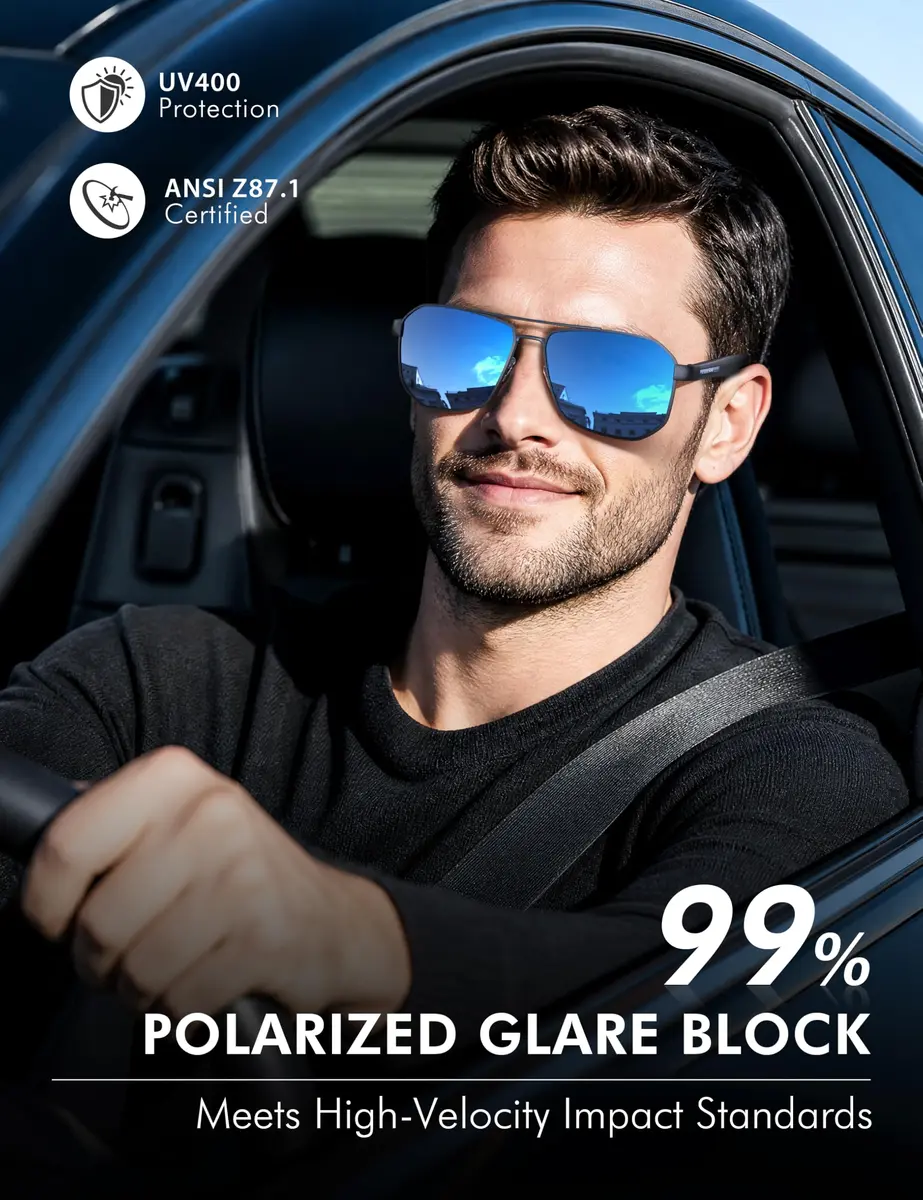 Luenx Aviator Polarized Sunglasses for Men: Square UV400 Driving | High-Quality UV Protection - view 2