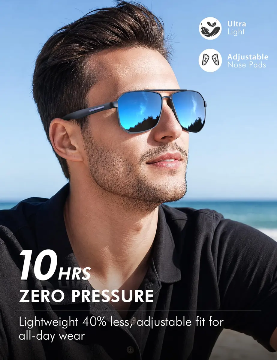 Luenx Aviator Polarized Sunglasses for Men: Square UV400 Driving | High-Quality UV Protection - view 4