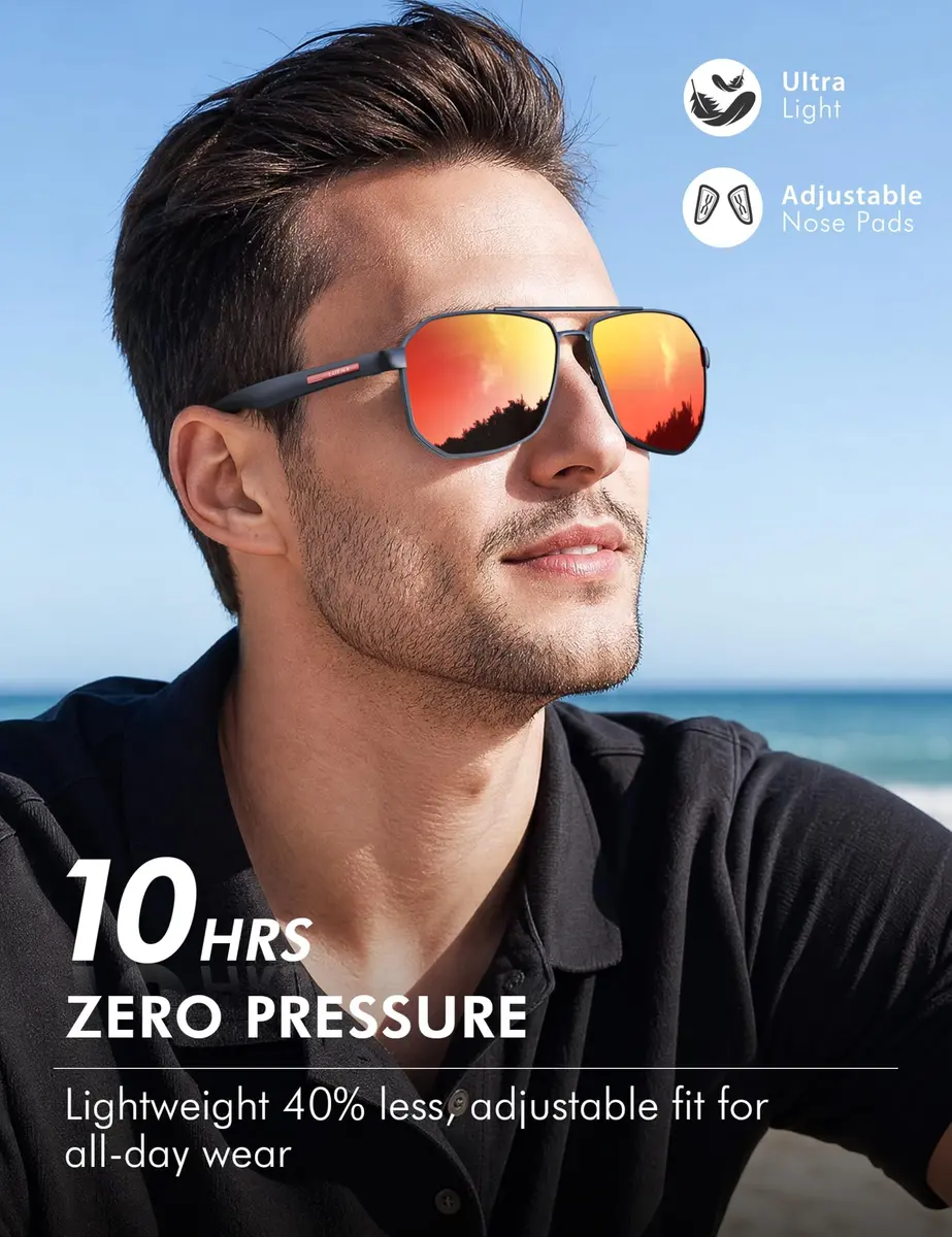 Luenx Aviator Polarized Sunglasses for Men: Square UV400 Driving - view 4