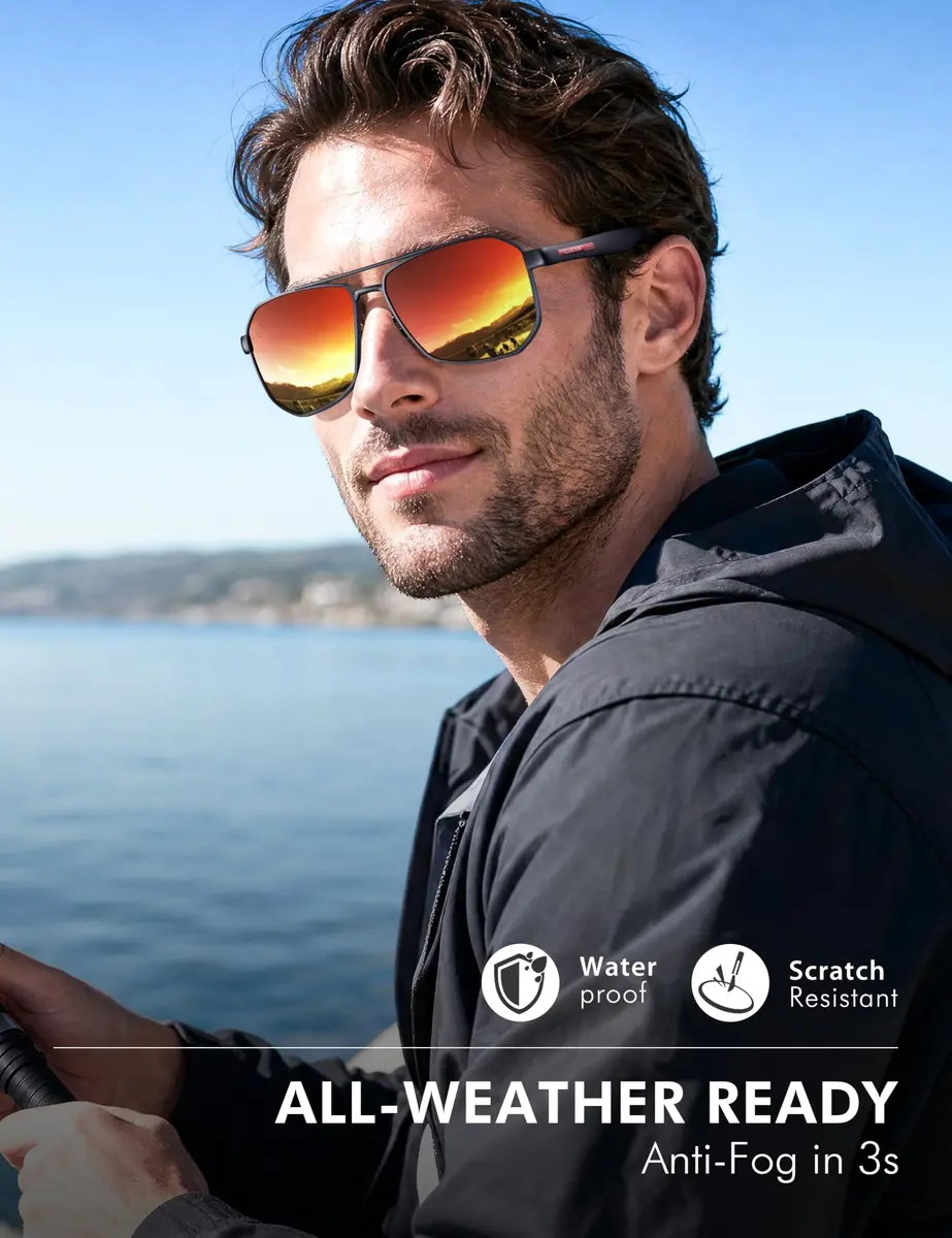 Luenx Aviator Polarized Sunglasses for Men: Square UV400 Driving - view 6
