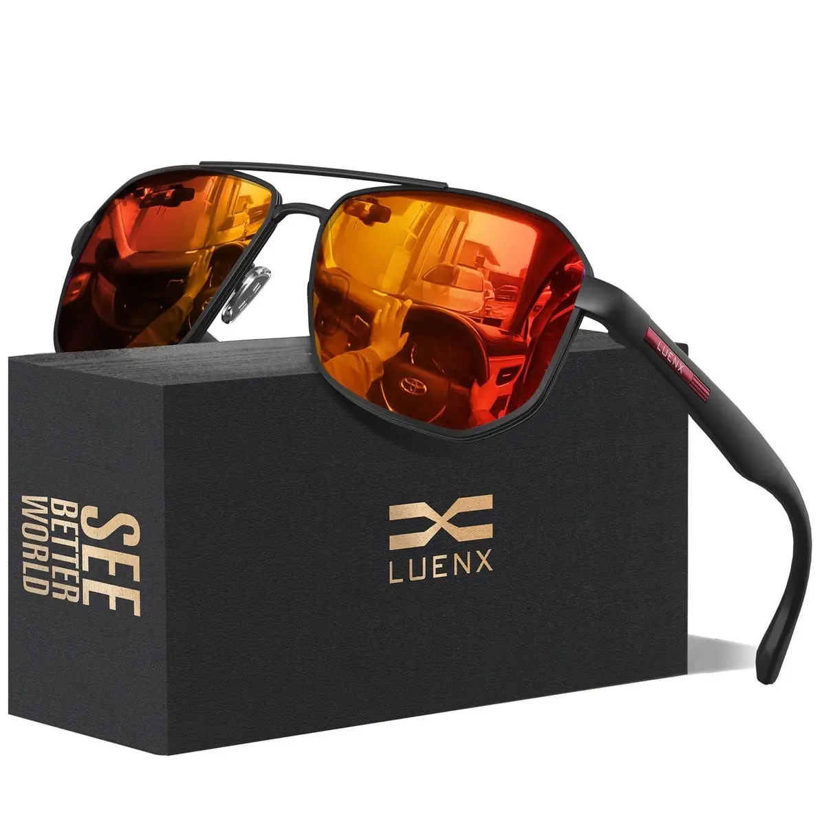 Luenx Aviator Polarized Sunglasses for Men: Square UV400 Driving - main product image