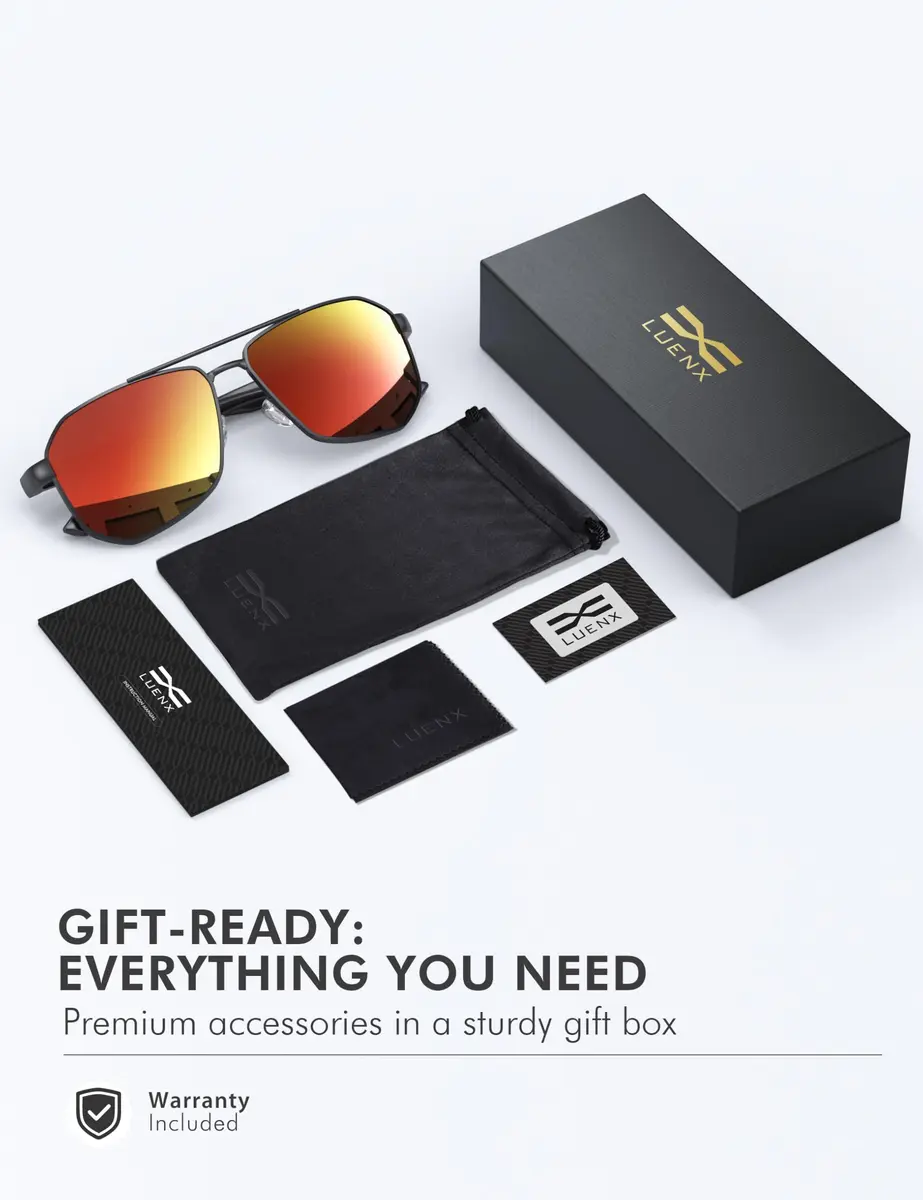Luenx Aviator Polarized Sunglasses for Men: Square UV400 Driving - view 7