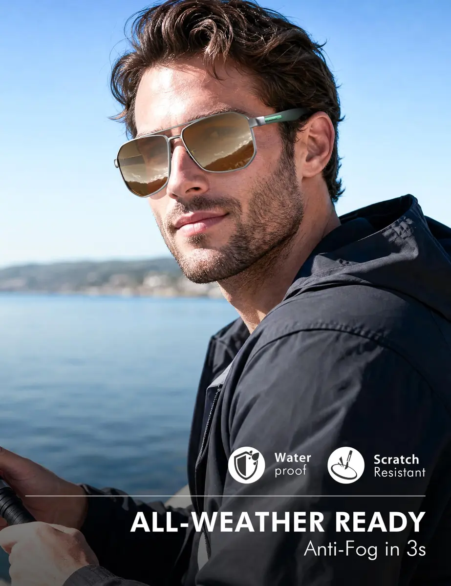 Luenx Aviator Polarized Sunglasses for Men: Square UV400 Driving, 61mm (2.4 inches) - view 6