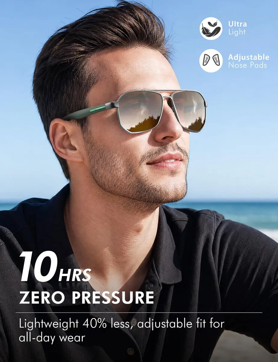 Luenx Aviator Polarized Sunglasses for Men: Square UV400 Driving, 61mm (2.4 inches) - view 4