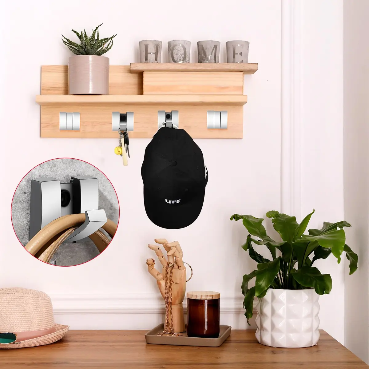 Queekay 4 Pcs Folding Hideaway Coat Hooks Space Aluminum | Retractable Wall Hanging Holder for Closet & Bathroom - view 3