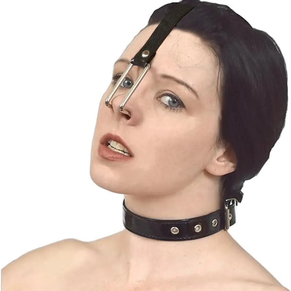 KLORVEU PU Leather Neck Collar Choker with Metal Nose Hook Buckle & Adjustable Pin Buckle | Black - main product image