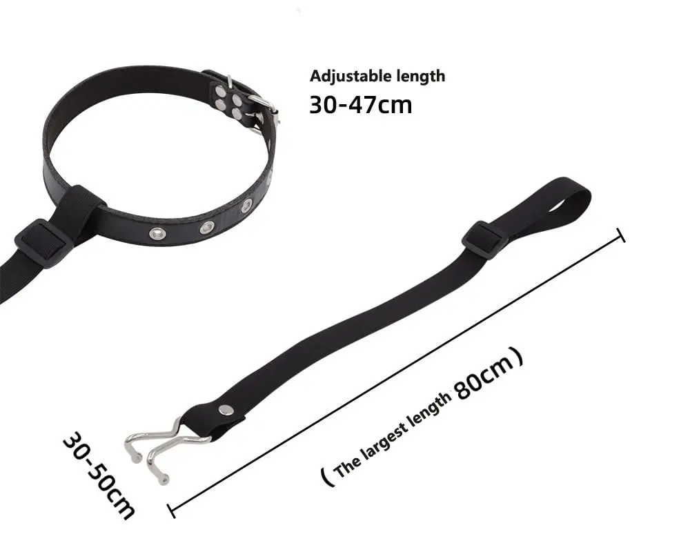 KLORVEU PU Leather Neck Collar Choker with Metal Nose Hook Buckle & Adjustable Pin Buckle | Black - view 7