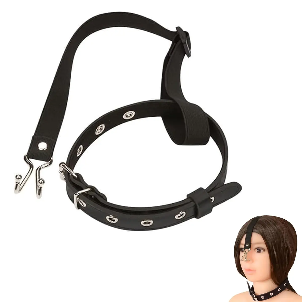KLORVEU PU Leather Neck Collar Choker with Metal Nose Hook Buckle & Adjustable Pin Buckle | Black - view 5
