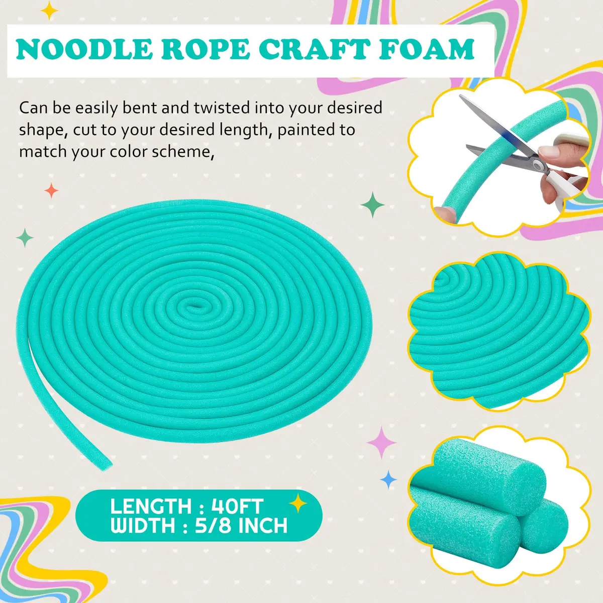 Frienda 5/8 Inch x 40 Ft Green Foam Noodles for Crafts | Versatile Pool Noodles Foam Tubes for Modeling & DIY Arts - view 2