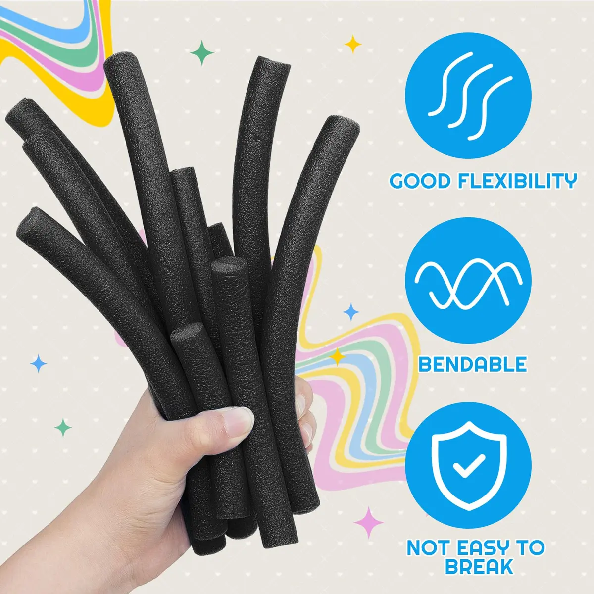 Frienda Black Foam Noodles for Crafts 12.2m (40 Ft) | Versatile Pool Noodles for Modeling and DIY Arts - view 3