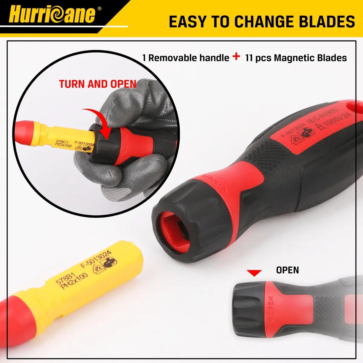 HURRICANE 13 Piece 1000V Insulated Electrician Screwdriver Set | Cr-V Magnetic Tips for Professional & Home Repair - view 4