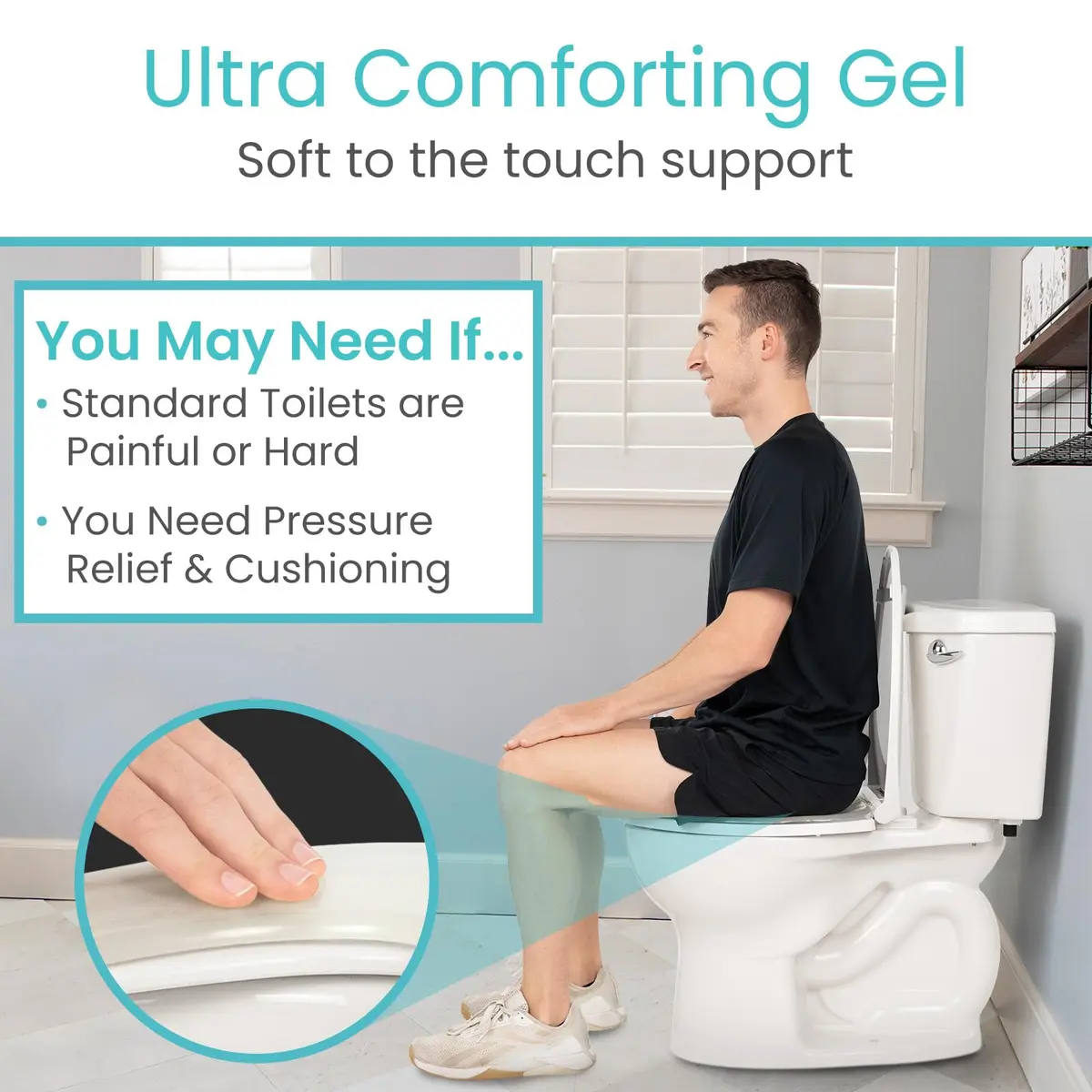 Vive Gel Toilet Seat Cushion Cover - Raised Padded Riser for Standard & Elongated Toilets | Pressure & Pain Relief - view 7