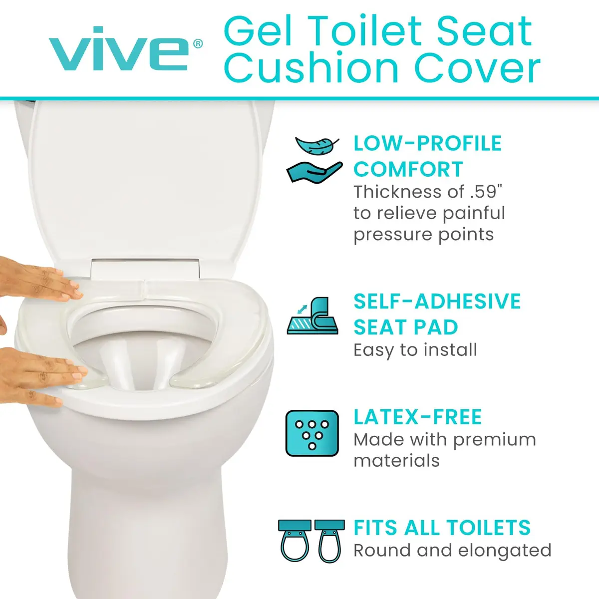 Vive Gel Toilet Seat Cushion Cover - Raised Padded Riser for Standard & Elongated Toilets | Pressure & Pain Relief - view 2