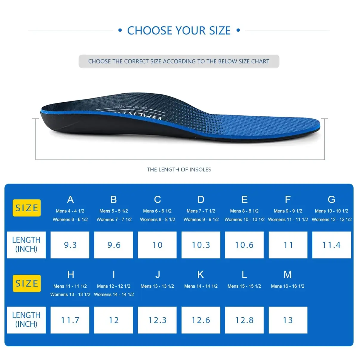 WALK·HERO Plantar Fasciitis Insoles for Men & Women, Arch Support Shoe Inserts (Mens 8-8.5 | Womens 10-10.5, Blue) - view 6