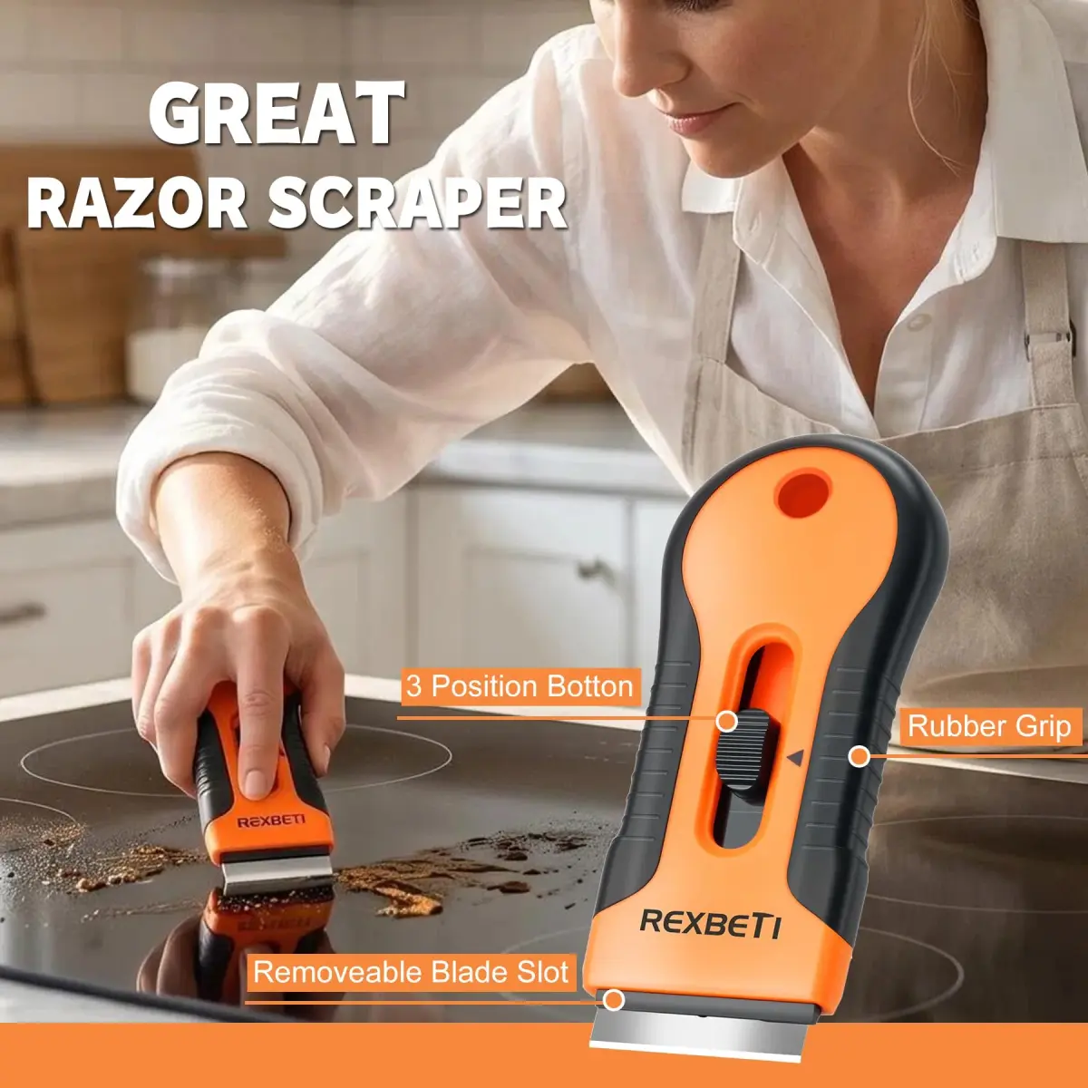 REXBETI Razor Blade Scraper Tool 8 Pack with 240 Blades | Heavy Duty Glass Stovetop & Wall Cleaner - view 2