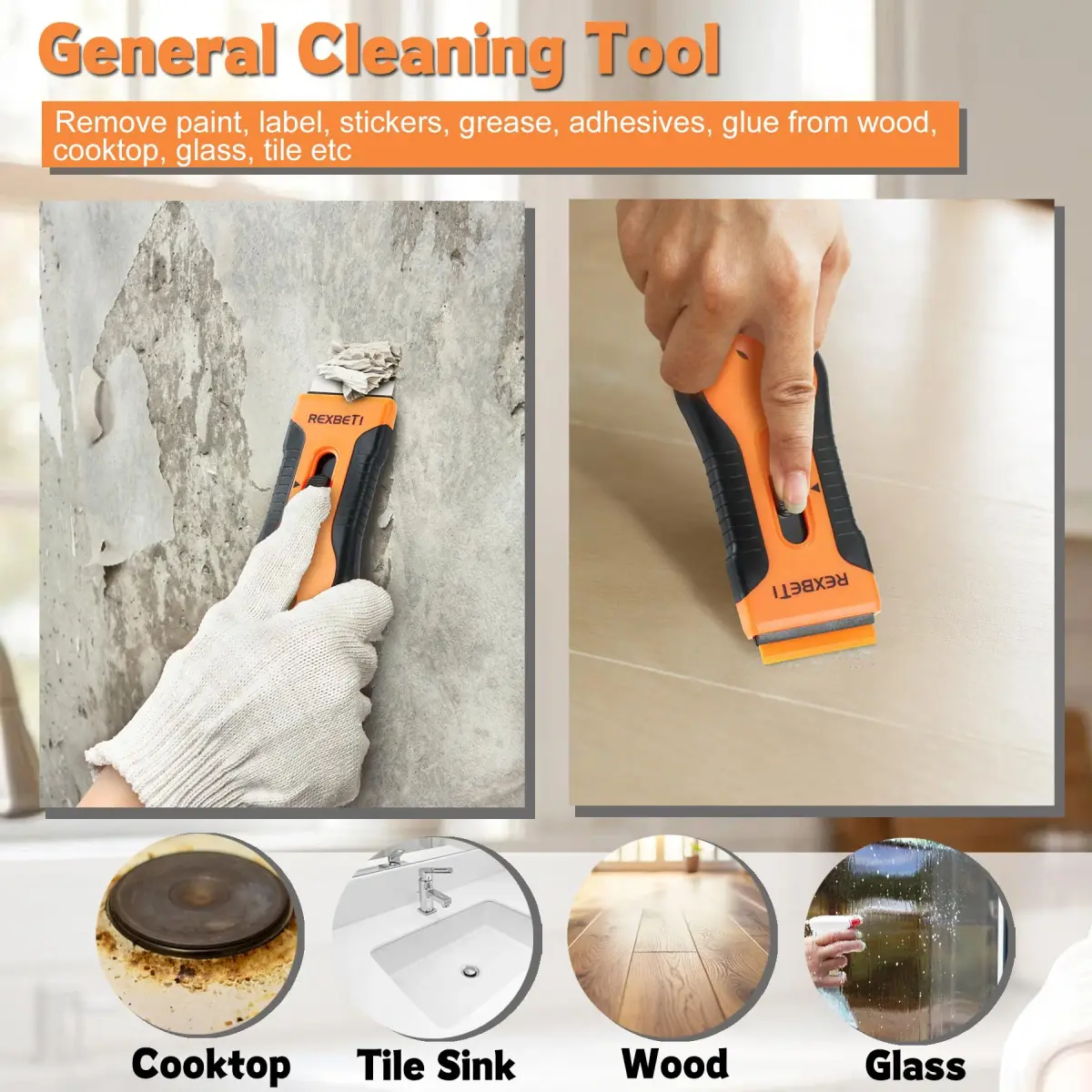 REXBETI Razor Blade Scraper Tool 4 Pack | Heavy Duty Glass Stovetop & Wood Floor Cleaner - view 5
