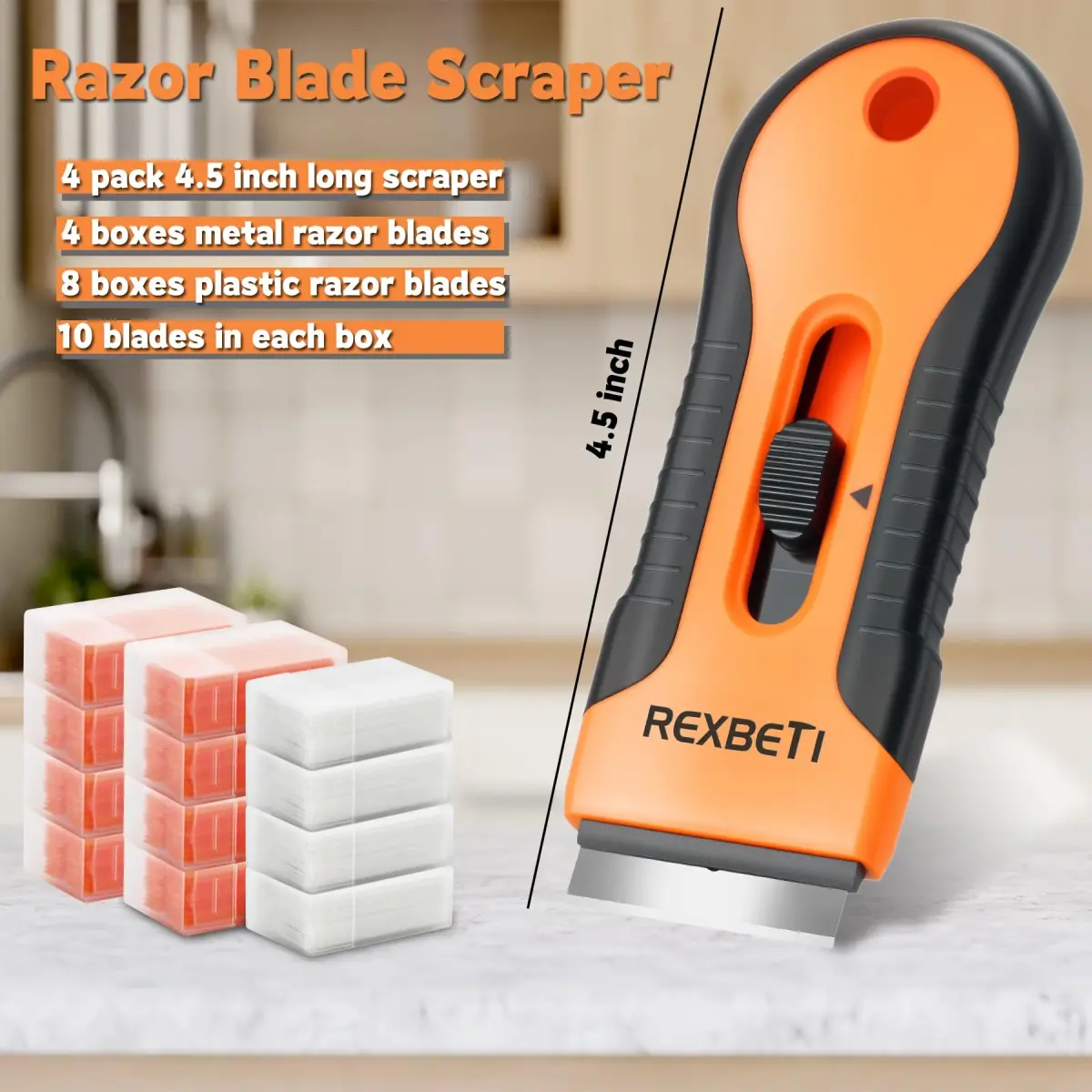 REXBETI Razor Blade Scraper Tool 4 Pack | Heavy Duty Glass Stovetop & Wood Floor Cleaner - view 4