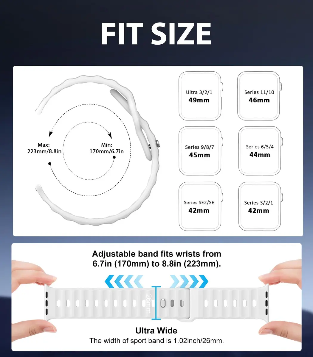 MoKo Ocean Band Compatible with Apple Watch 42/44/45/46/49mm | Waterproof Silicone Sport Strap - view 2