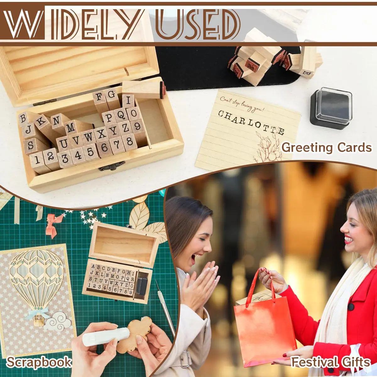 OJYUDD Wooden Rubber Number Alphabet Stamps 36 pcs | Vintage Craft Kit for Scrapbooking & Journaling - view 5