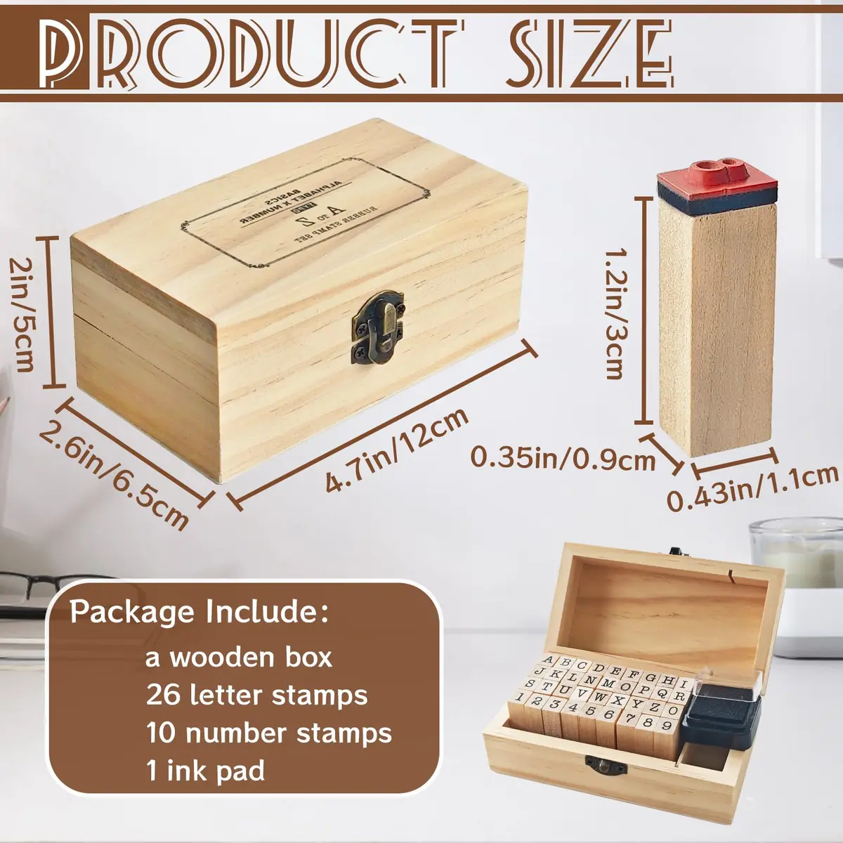 OJYUDD Wooden Rubber Number Alphabet Stamps 36 pcs | Vintage Craft Kit for Scrapbooking & Journaling - view 2