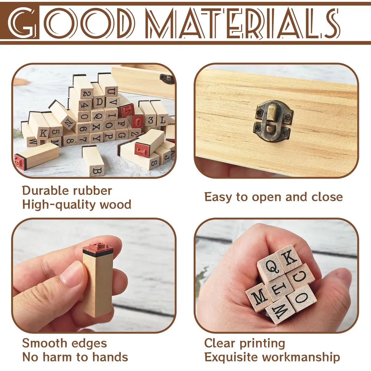OJYUDD Wooden Rubber Number Alphabet Stamps 36 pcs | Vintage Craft Kit for Scrapbooking & Journaling - view 3