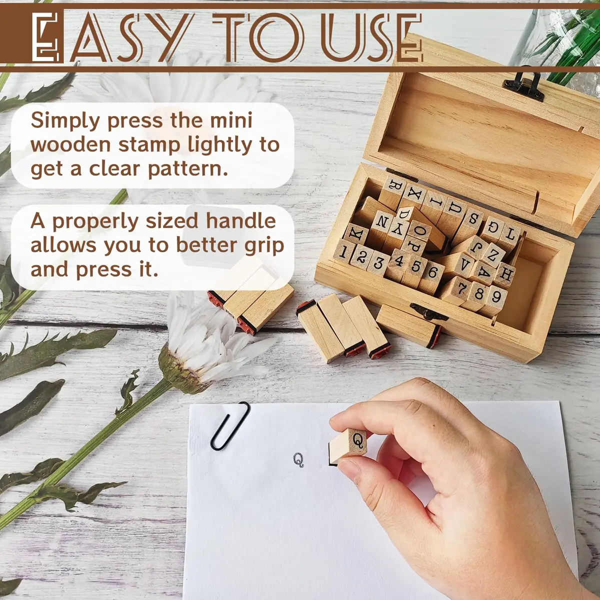 OJYUDD Wooden Rubber Number Alphabet Stamps 36 pcs | Vintage Craft Kit for Scrapbooking & Journaling - view 4
